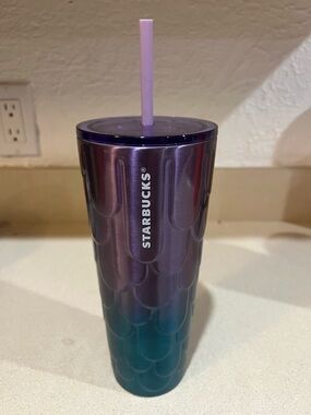 Starbucks Purple to Teal Ombre Tumbler with Pink Straw